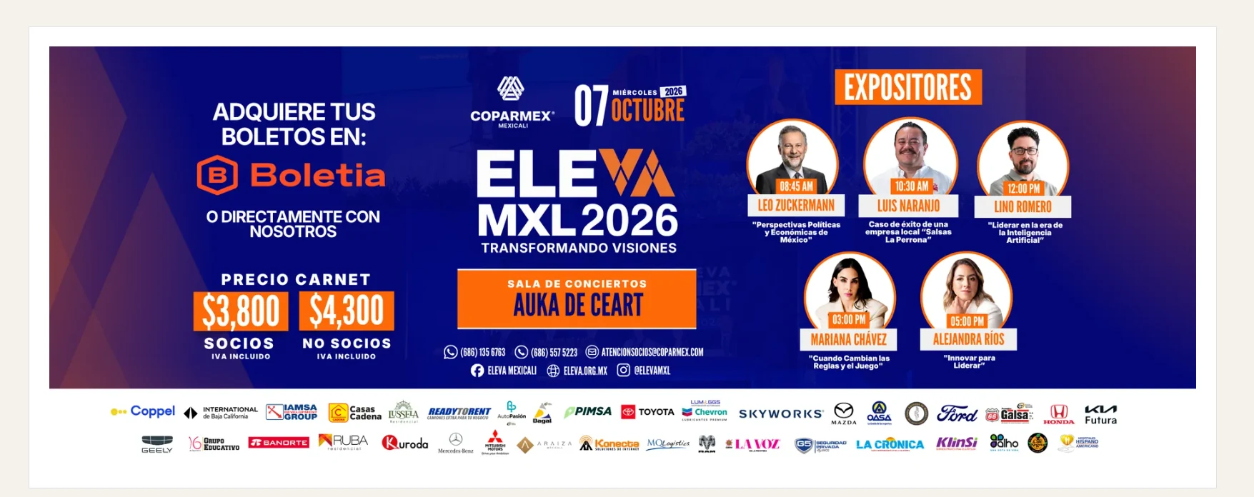 ELEVA MXL 2026: 7 de octubre, cinco expositores, Sala AUKA del CEART, carnets para socios y no socios